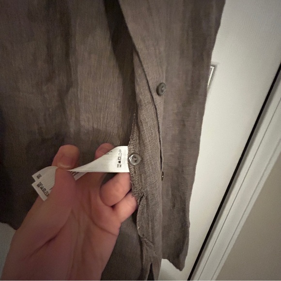 Eileen Fisher Mocha Brown Linen Button-Up Shirt - Picture 6 of 7